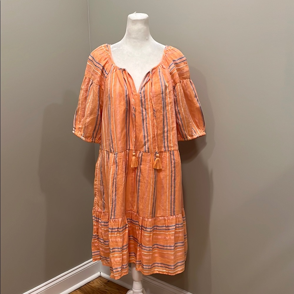 Wonderly Striped Tiered Orange Blue Dress